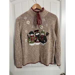 Christmas Sweater Snowman Snowflakes Timberlea  Holiday Embroidered Size Large L